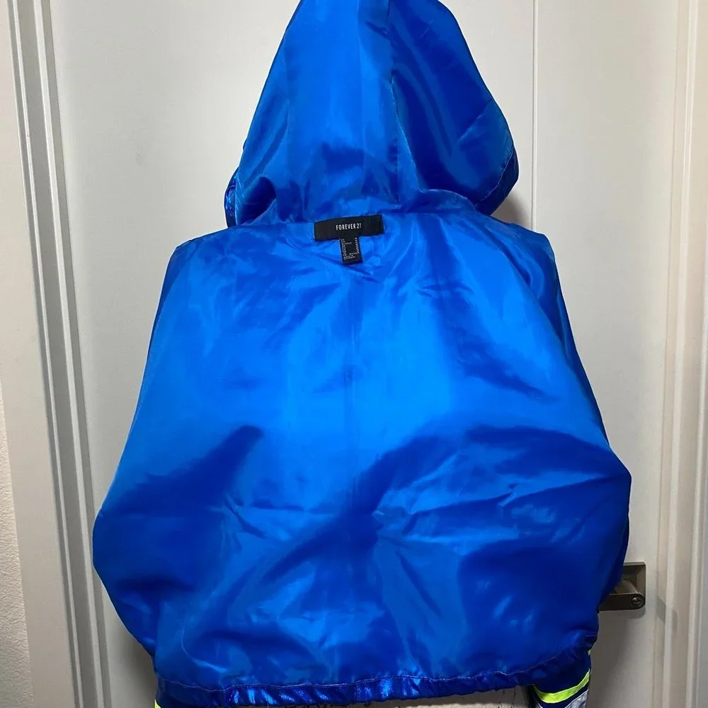 FOREVER 21 NASA Reflective Windbreaker Blue Metallic Hooded Jacket Size M - Picture 7 of 8